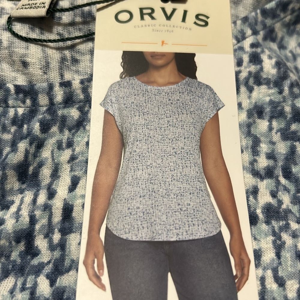 Orvis Blue Cap Sleeve Linen Blend Blouse M, L, XL NWT